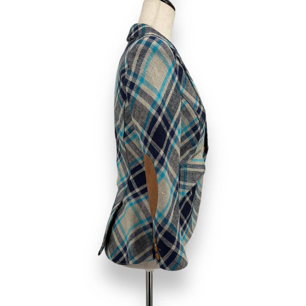 Smythe Plaid Blazer in Navy, Teal & Cream with Leather Elbow Patches - Picture 2 of 15